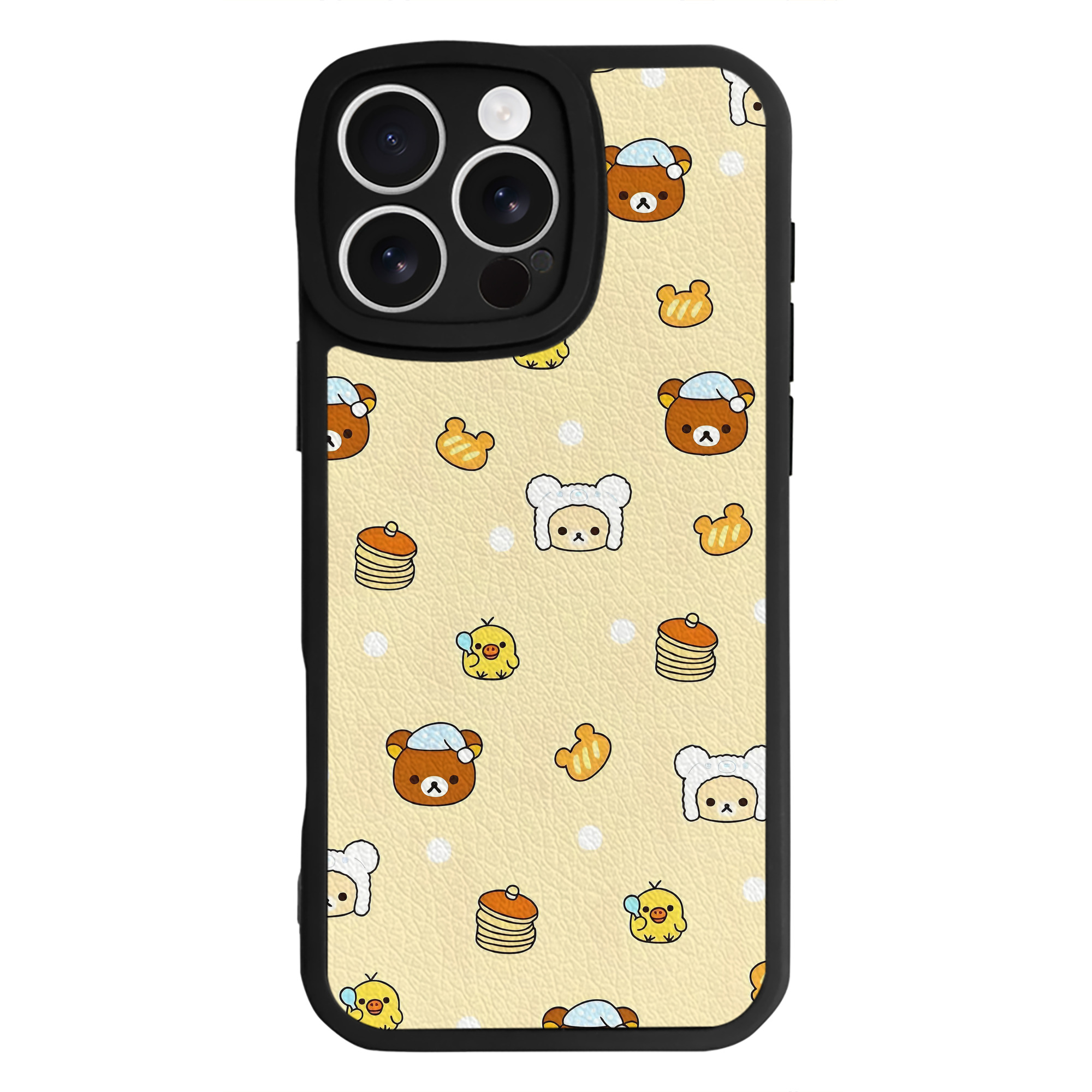 （画像用） リラックマ リラックマ キイロイトリ Rilakkuma Korilakkuma Kiiroitori 【iPhone 16シリーズ対応】シリコンスマホケース（レザー調） 材質：シリコン